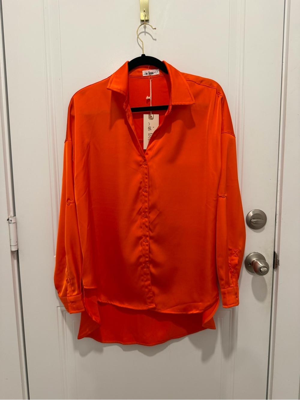 In Bloom Bright Orange Button-Down Satin Shirt